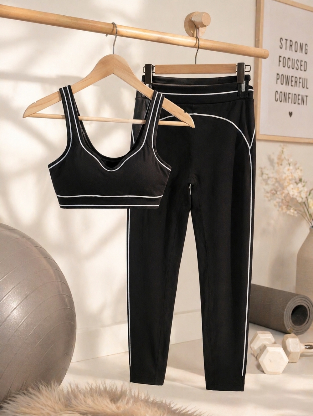 TikTok Viral Black Trim Athletic Set – Size L (Fits M) | Snatched & Sporty